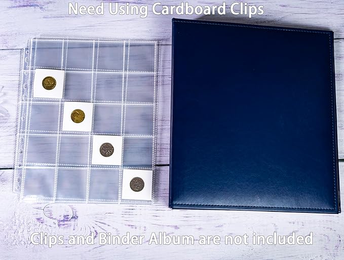 30 Pack 600 Pockets 2x2” Coin Flip Sleeves, Heavy Duty Stamp Collection Pages for 3 Ring Binder, 20 Pocket Photo Slide Flips Organizer Sheet, Top Loading Clear Cardboard Coin Holder Sleeves