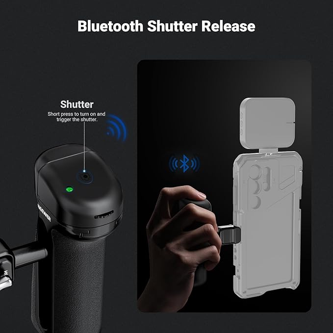 NEEWER Quick Release Side Handle with Bluetooth Shutter, Cold Shoe, 360° Rotation, Compatible with iPhone Android NEEWER Phone Cage Blackmagic Camera App for Focus/Zoom, PA148E