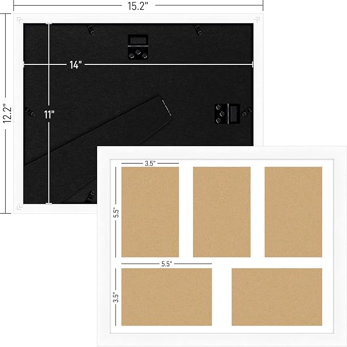4"x6" Photo Collage Frame 5 Openings, 11"x14" Multi Picture Frame Collage Wall Decor, White Frame with White Mat, Wood