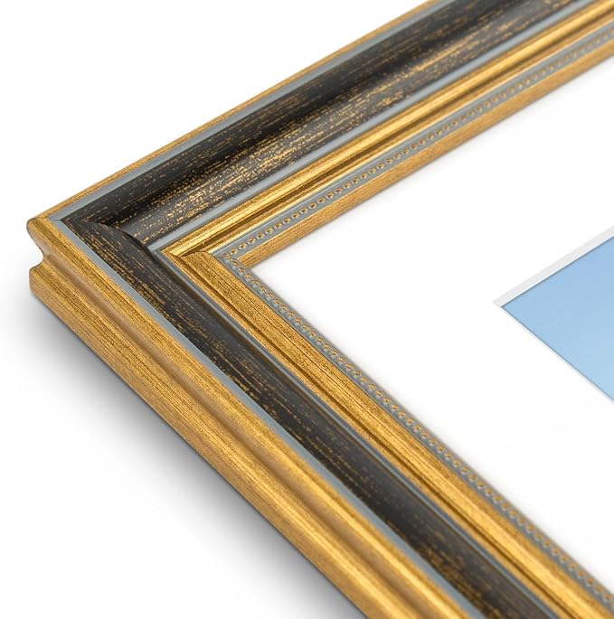 Golden State Art,11x17 Ornate Picture Frame for 9x12 Photo With Mat or 11 x 17 Prints Without Mat, Real Glass Wall Display Horizontally or Vertically (Color:Black Gold)