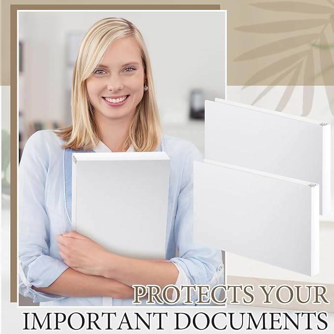 Humyoun 2 Pcs 11 x 17 Inch 3 Ring Binders 1 Inch Rings Heavy Duty View D Ring Binders Economy Holds 11" x 17" Paper for Artwork Blueprints, Office, Home, Work Places(White)