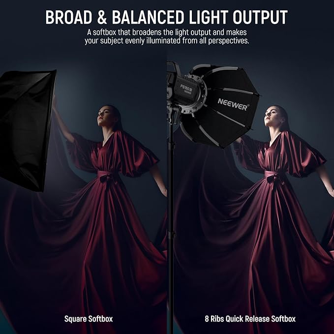 NEEWER 17.7"/45cm Octagonal Softbox Bowens Mount, Quick Folding Quick Set Up with Diffusers/Honeycomb Grid/Bag for Q4 RGB CB60 MS60B MS60C MS150B Compatible with Godox Aputure Video Studio Light, NS1P