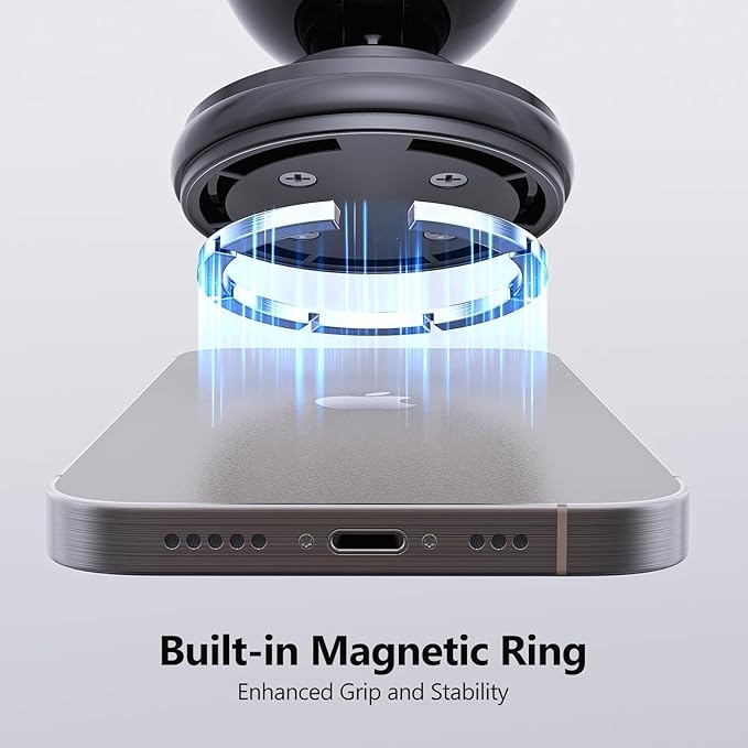 MiiKARE Dual Magnetic Phone Holder for Magsafe, Strong Magnets Gym Phone Holder Mount, 360 Rotation Adjustable, Hands Free Cell Phone Holder Compatible iPhone 17 Pro Max 16 15 14 13, Magsafe Black