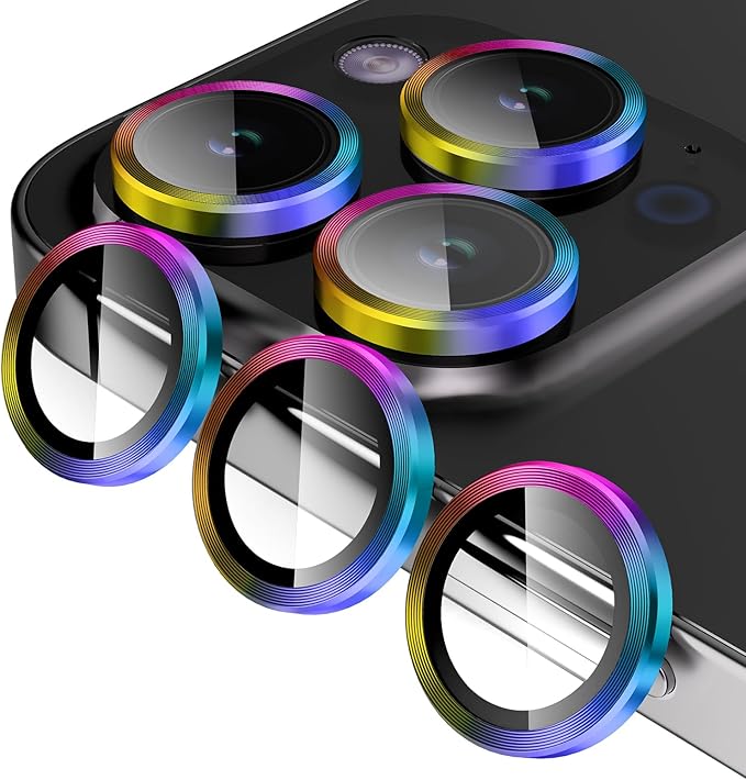 Jeluse Camera Lens Protector for iPhone 17 Pro Max/17 Pro/16 Pro Max/16 Pro/15 Pro Max/15 Pro/14 Pro Max/14 Pro, 9H Tempered Glass Screen Protector Cover Alignment Kit Metal Individual Ring