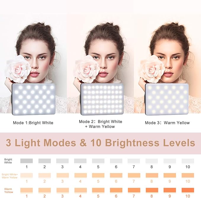 Newmowa 60 LED High Power Rechargeable Clip Fill Video Conference Light with Front & Back Clip, Adjusted 3 Light Modes for Phone, iPhone, Android, iPad, Laptop, for Makeup, TikTok, Selfie, Vlog