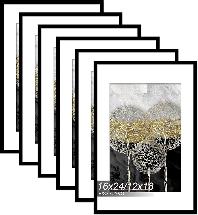 16x24 Picture Frame Set of 6, Display Poster 12x18 with Mat or 16 x 24 Without Mat, Light Weight and High Transparent 16 by 24 Frame for Wall - 6 Pack/Black/16 x24