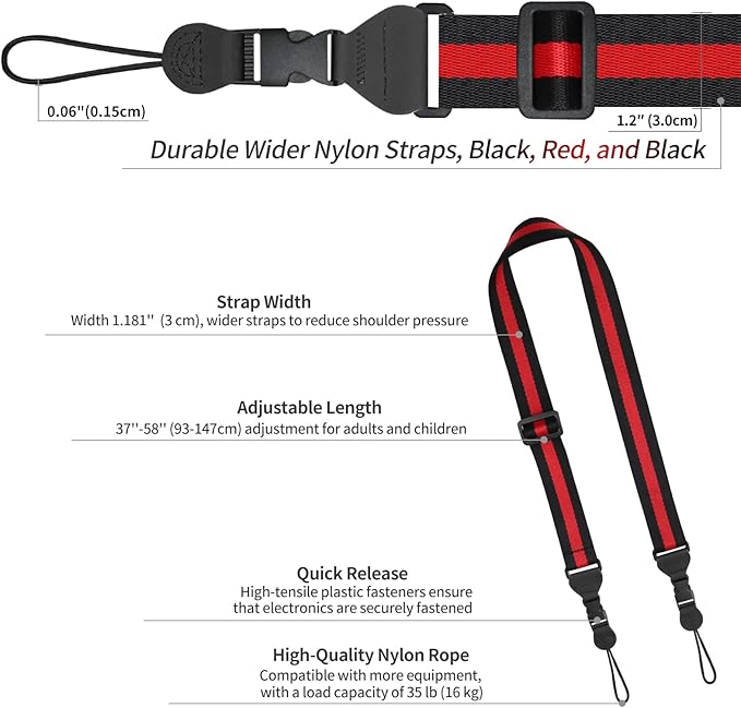 Adjustable Shoulder Strap, Comfortable for Camera Neck Lanyard iPad Strap iPad Strap for iPad, Camera, Binocular, Crossbody, Tablet, Laptop, Binocular, Luggage Bag(Black, Red & Black A16)