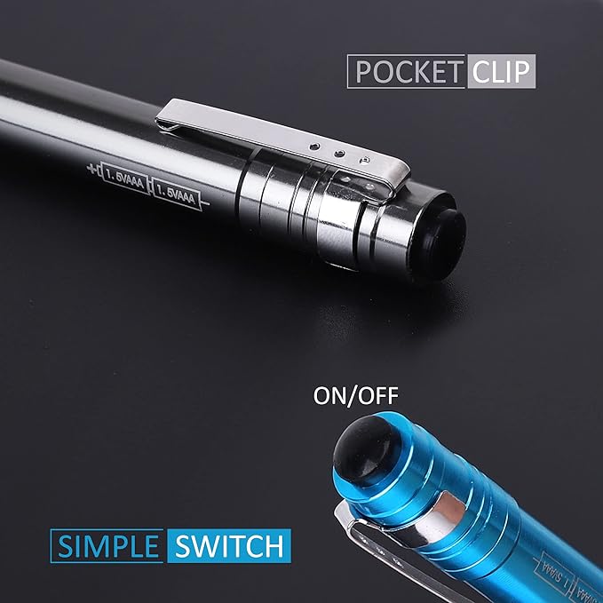 5-Pack LED Penlight Set with 10-Piece Pre-Installed Batteries, Aluminum Handheld Flashlights with Clip for Night Walks, Inspection, Emergency