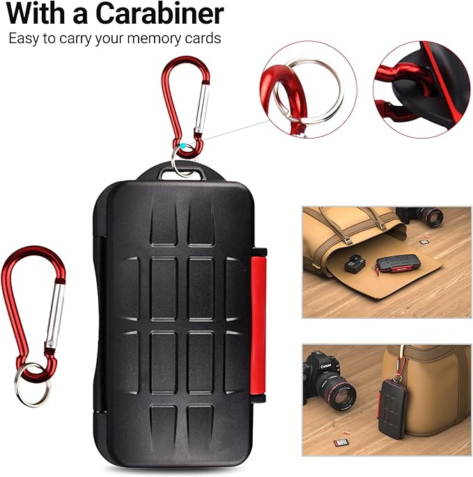 Kiorafoto 9 Slots Professional Water-Resistant Anti-Shock Holder Storage SD SDHC SDXC CF Memory Card Case Protector Cover with Carabiner for 6 SD Cards & 3 CF Compact Flash Cards