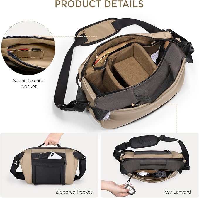 TAAOKA Camera Sling Bag, Waterproof Camera Case with Tripod Holder, DSLR/SLR/Mirrorless Cameras Shoulder Bag, Crossbody Camera Bags for Photography (Coffe)