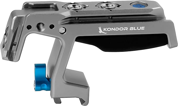 KONDOR BLUE | Talon Top Handle for Cameras, Monitors & Cages | NATO Clamp, Cold Shoes, Arri mounts, Built-in Hex Tool, Molded Rubber Grip, & Bubble Level | Gray
