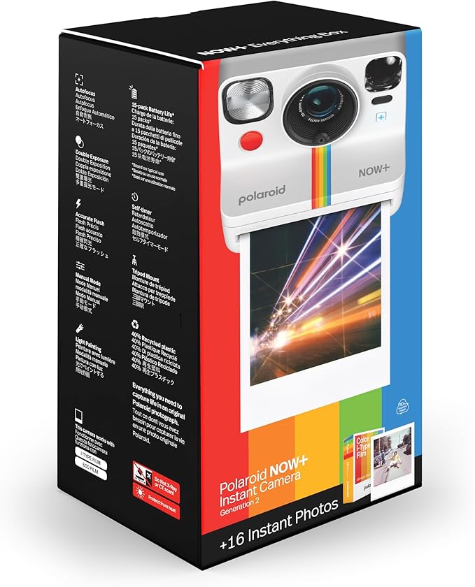 Polaroid Now+ Generation 2 - Camera + Film Bundle (16 Photos Included) - White - Bluetooth Connected App Controlled Instant Film Camera (6437)