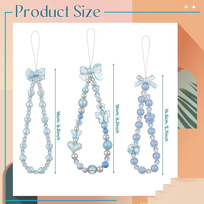 Ecally 3 Pcs Phone Charms Strap Camera Charm Strap Pearl Beaded Butterfly Bow Flower Cute Phone Wrist Lanyard Bracelet for Camera Keychain Wallet Decor Easter Gifts