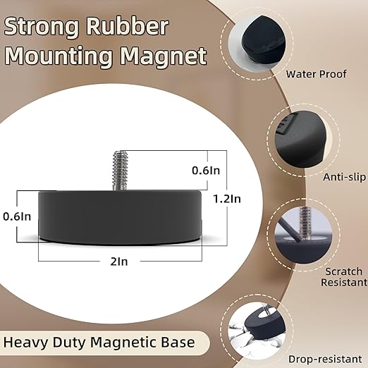 Magnetpro Paired Super Strong Rubber Coated Mounting Magnets Anti-Scratch Anti Corrosion, Magnetic Base Over 80LB Heavy Duty Size 2" *0.6" with 1/4"-20 Male Thread and Nut for Furniture, PTZ, Camera