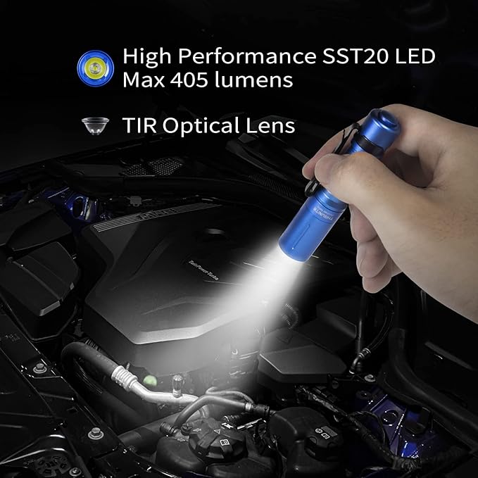 ThruNite EDC Flashlight Archer Mini, 405 Lumens Tail Switch LED Flashlight, USB C Rechargeable Little Pocket Penlight for Camping, Outdoor, and Emergency - Blue Cool White