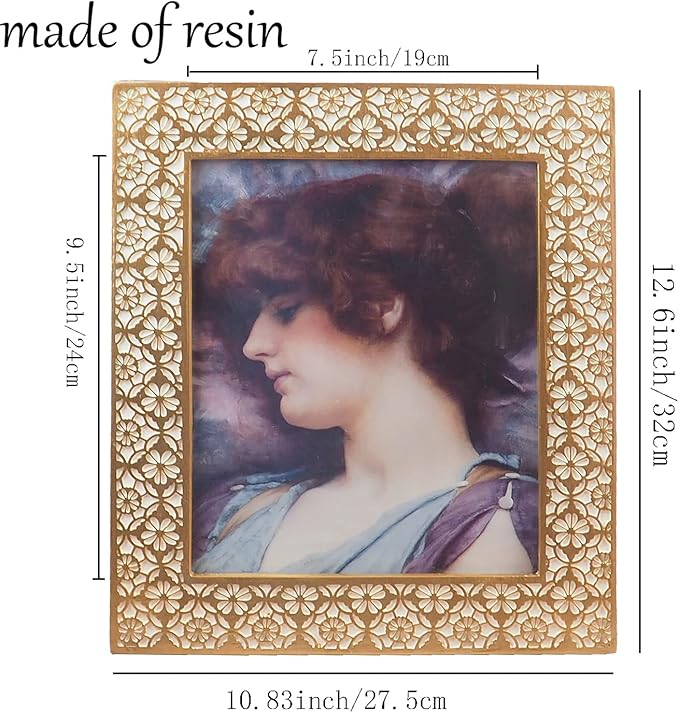 Hymmah 8x10 Gold Picture Frame Ornate Photo Frame Hand-Crafted Resin Picture Frame with Easel & Hook for Tabletop, Home Decor, Photo Gallery