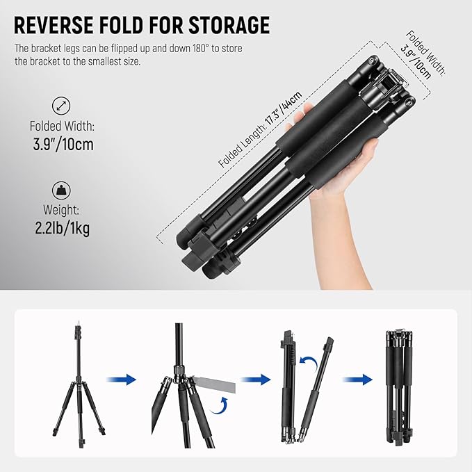 NEEWER Photography Light Stand, 1.5-6.4ft/47-195cm Aluminum Reversible Studio Lighting Tripod, Portable Phone Video Stand w/ 1/4" Screw for Strobe Light Camera Softbox, 4.4lb/2kg Load, ST195
