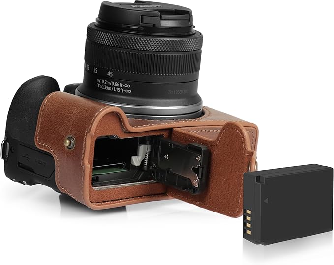 MegaGear Ever Ready Genuine Leather Half Camera Case Compatible with Canon EOS R100 - Brown