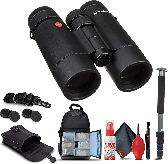 Leica 8x42 Ultravid HD-Plus Binoculars (40093) + Backpack + Full Size Monopod + Cleaning Set + 2 x Cap Keeper + Neck Strap