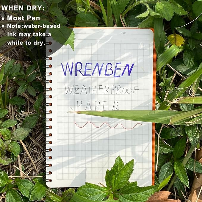 2PCS Weatherproof Spiral Notebooks with Waterproof Paper and Hard Cover, Field Book for Outdoor Camping, 100 pages per All-Weather Notepad, A6 Medium Size Steno Pads (4.8"x7", Black)