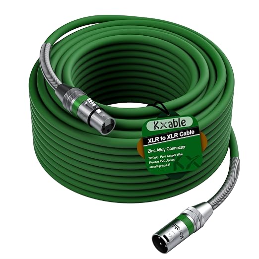 XLR Microphone Cable 150 FT, XLR Male to Female Balanced Mic Cable, 3-Pin Shielded Speaker Cord, Zinc Alloy Connectors, 22AWG Pure Copper, Metal Spring SR, Recording Studio, Podcast, Green