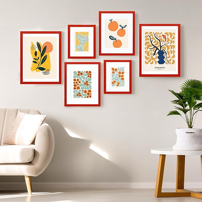 KINLINK 3.5x5 Picture Frames Red, Solid Wood Frames with Plexiglass for Table Top and Wall Mounting, Photo Frames for Horizontal or Vertical Display, 4 Pack