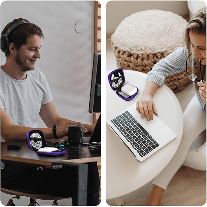 MOLOVA Square Earbud Case Portable EVA Carrying Case Storage Bag Tech Pouch Cell Phone Accessories Organizer with Carabiner for Earphone, Earbud, Earpieces, SD Memory Card, Camera Chips, Purple