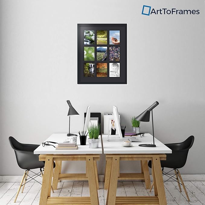 Art to Frames Double-Multimat-1049-89/89-FRBW26079 Collage Photo Frame Double Mat with 9-6x8 Openings and Satin Black Frame