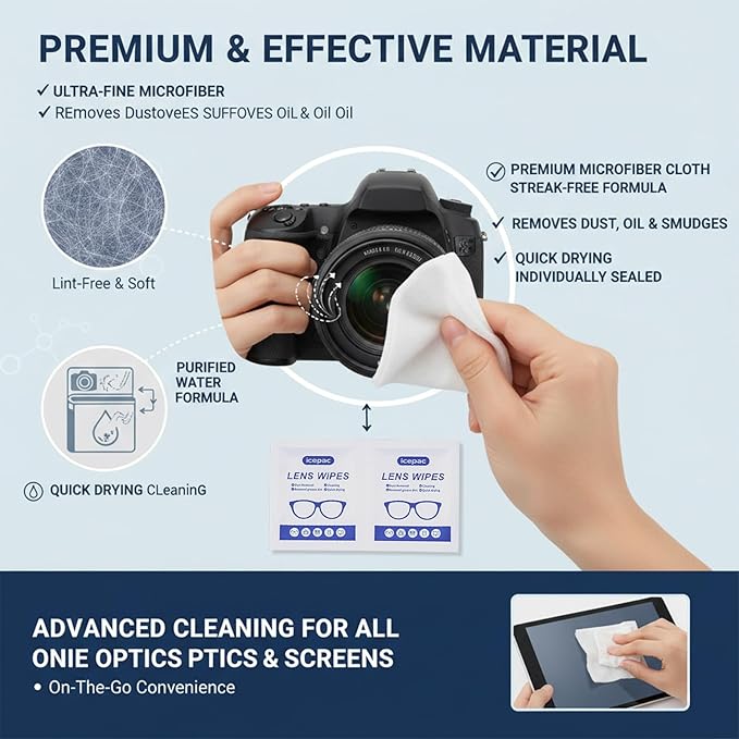 Lens Cleaning Wipes – 220 PCS Eyeglass Cleaner Wipes, Individually Wrapped, Streak-Free & Fast-Drying for Glasses, Sunglasses, Camera Lenses, Phone & Laptop Screens