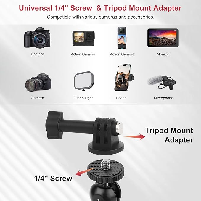 Camera Mount Clamp, Super Clamp with Dual Ballhead Magic Arm for/Phone Holder/Tripod Mount Adapter - 1/4" & 3/8" Holes,360°Adjustable for G0pro,Phone, Microphone,Monitor and Light JC009