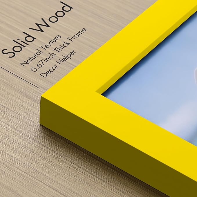 Vittanly 5x7 Picture Frame, Made of Solid Wood and Shatterproof Plexiglass, Wooden Photo Frame for Wall Mounting or Tabletop Display, Picture Frame for Home Decor with Stand, Yellow, 1 Pack