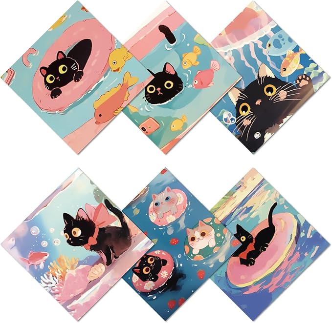 CREATCABIN 6 Packs Cute Cat Glasses Cleaning Cloth Microfiber Cloth Soft Multi-Color Sunglasses Cleaner Cloths Reusable Thicken Wipes Cloths for Eyeglasses Camera Cell Phone Lens Screens 6 x 6 Inch