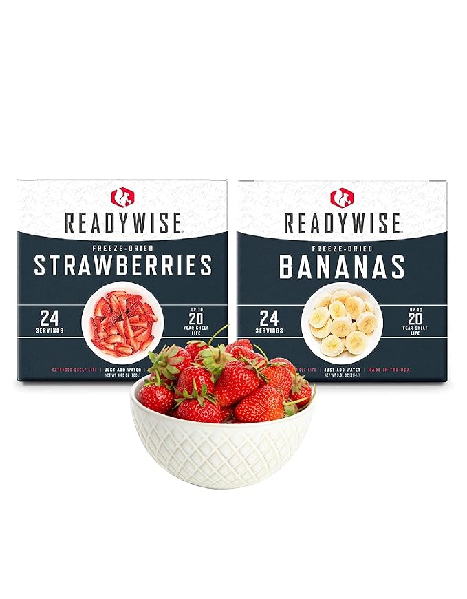 ReadyWise Emergency Food Supply - 48 Servings Freeze Dried Fruits, 2 Boxes, Dehydrated Meals, Survival Prepper Food & Supplies, Camping Essentials for Backpacking & Hiking, up to 25 Year Shelf Life