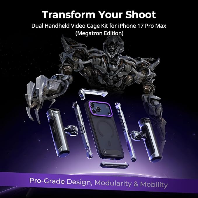 SmallRig Megatron Edition Dual Handheld Video Cage Kit for iPhone 17 Pro Max, Wireless Control Handle, Quick Release, Filmmaking & Live Streaming Kit with Case, Rotatable Handles, Lens Backplate-5584