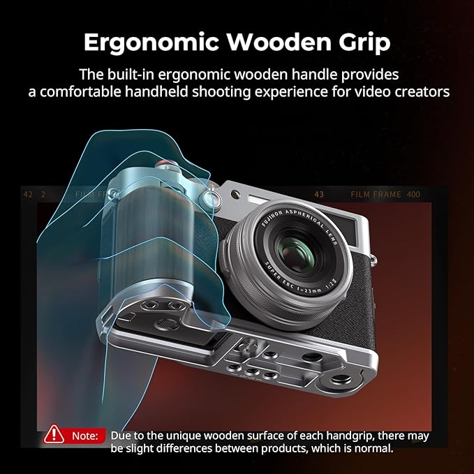 SMALLRIG X100VI / X100V Handgrip, Wooden L-Shape Grip for FUJIFILM X100VI / X100V Camera, Built-in Quick Release Plate for Arca, with Shutter Button and Hot Shoe Cover, Silver - 4804