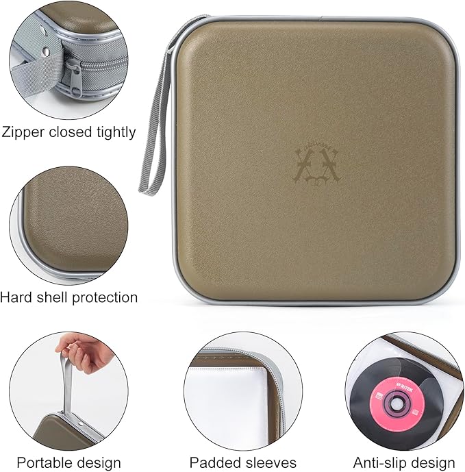 alavisxf xx CD Case, 48 Capacity Hard Plastic DVD Case Portable Zipper CD Case Holder Large Storage Disc Wallet Bag for Car Home Travel (Olive Green, 48 Capacity)