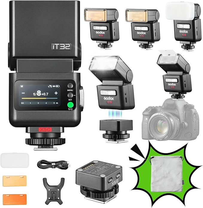 GODOX iT32 TTL Camera Flash for Canon with X5C Wireless Flash Trigger, Compatible with 5D Mark IV,5D Mark III,5D Mark II,6D Mark II,6D,R5,R6,Magnetic Hotshoe & Trigger 2-in-1