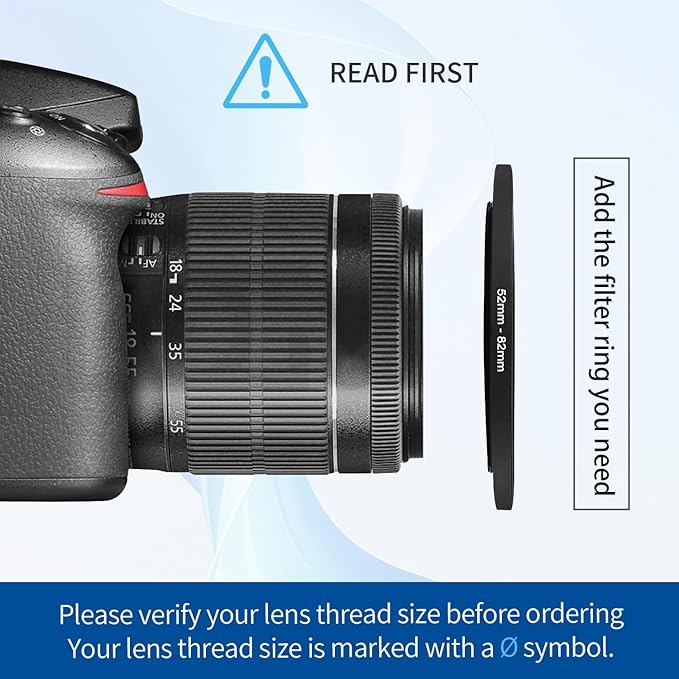 52-82mm Step-Up Ring Adapter, 52mm to 82mm Step Up Filter Ring for 52mm Lens Mount 82mm for DSLR Lenses and ND UV CPL IR Filters （52-82mm）