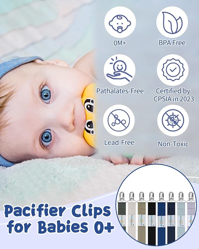 babygoal Baby Neutral Pacifier Clips, 8 Pack Binky Paci Holder Clips for Baby Boys and Girls Fits Most Pacifiers and Binkies 8MP45-B
