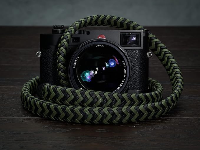 Vi Vante Leather Braided Camera Strap Matador Noir w/Electroplated Rings, Hand-Made 47 inches
