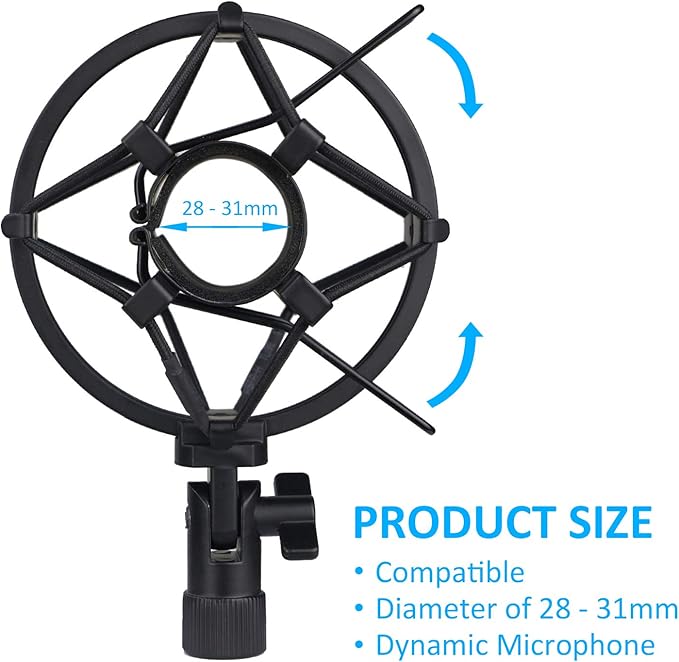 SUNMON Mic Shock Mount Holder for Diameter 28mm-31mm Dynamic Microphone to Reduces Vibration and Shock Noise, Suitable for AT2005-USB, XM1800S, E835 Mic