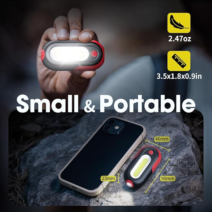 Magnetic Flashlight Rechargeable, Mini Pocket EDC Flashlight, 1500mAh Spotlight and Floodlight with Type-C Charging, 5 Modes Portable Keychain LED Flashlight for Car Repair, Emergency