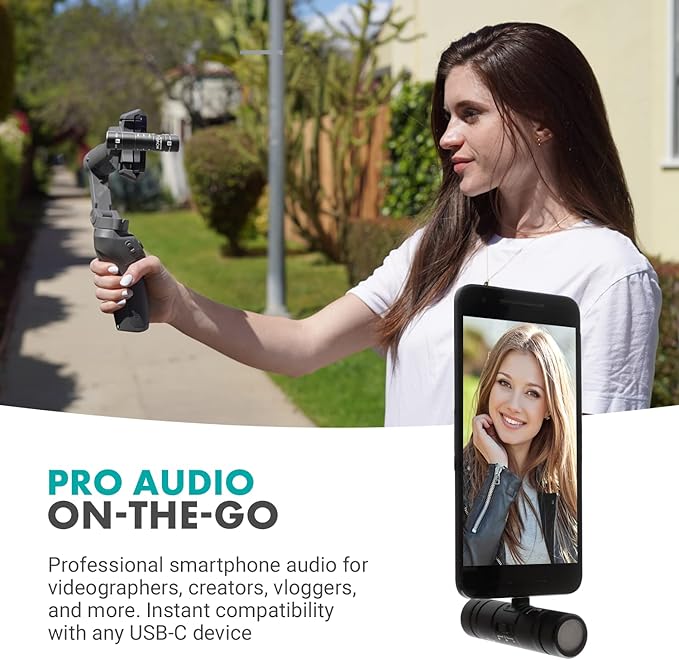 Movo DoubleMic-UC Dual Capsule Phone Microphone for USB-C Devices- Two-Sided Cardioid Condenser Android Shotgun Mic for Video Recording- Professional Microphone for Samsung, iPad Pro, Google Pixel