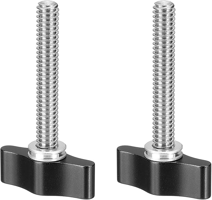 PATIKIL Clamping Screw Knob 1/4" x 2.13", 2Pcs Aluminum Alloy t Shaped Camera Thumb Screws for DSLR Flash Bracket Light Stand Adapter Action Sports Camera Mounting System, Black