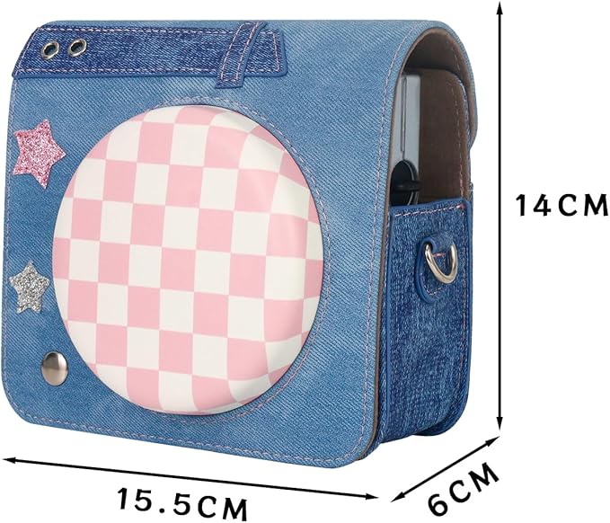 Frankmate Protective Case Compatible with Fujifilm Instax SQ1/SQ40/SQ6 Camera, Sweetheart Denim Camera Bag with Pocket and Adjustable Shoulder Strap
