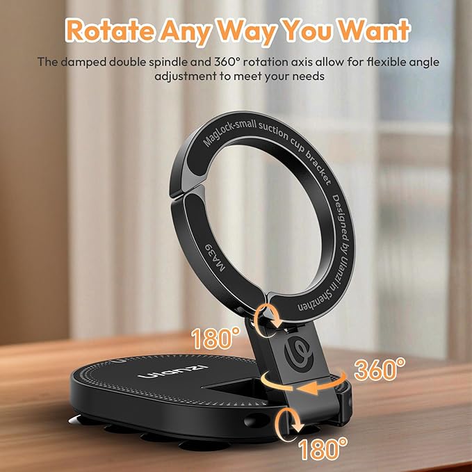 ULANZI MA39 3-in-1 Suction Magnetic Phone Holder for MagSafe, 360° Rotatable Phone Tripod Mount with Carabiner Clip, Compatible with for iPhone 17-12, Ideal for Car Dashboard, Gym, Kitchen, Office