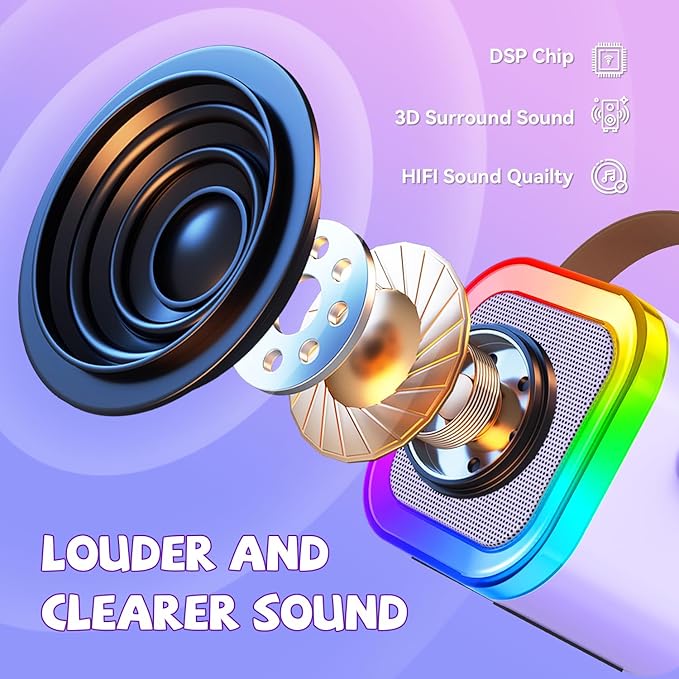 【2025 Newest】 Mini Karaoke Machine for Kids Girls & Boys - Portable Bluetooth Speaker with 2 Wireless Microphones - Kids Birthday Gifts for Ages 4-10 - Kids' Instrument Accessories - Purple