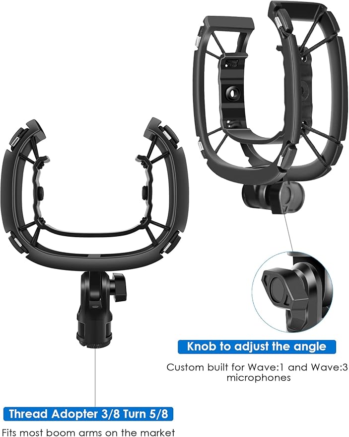Wave Shock Mount, [Custom Built for Wave Mic] Anti-Vibration Suspension Shock Mount Holder Clip Compatible with Elgato Wave:1 and Wave:3 Microphones