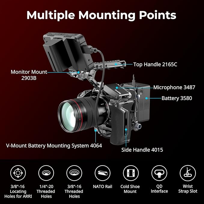 SMALLRIG Black Mamba Camera Cage for Canon R5 Mark II, Aluminum Alloy Camera Rig with Cold Shoe, 1/4''-20 & 3/8''-16 Threaded Holes, Built-in Quick Release Plate for Arca-Type - 4975