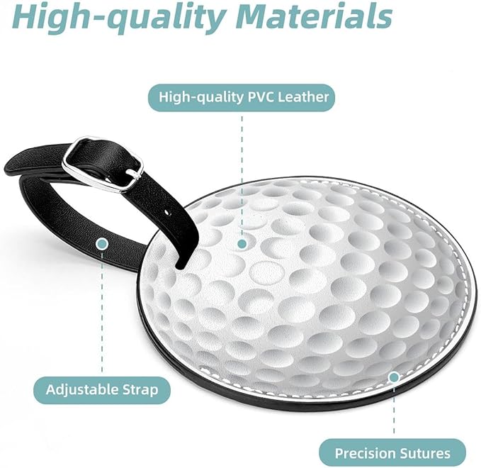 2 Pack Luggage Tags for Women, Durable Suitcase ID Tag, Golf Ball White